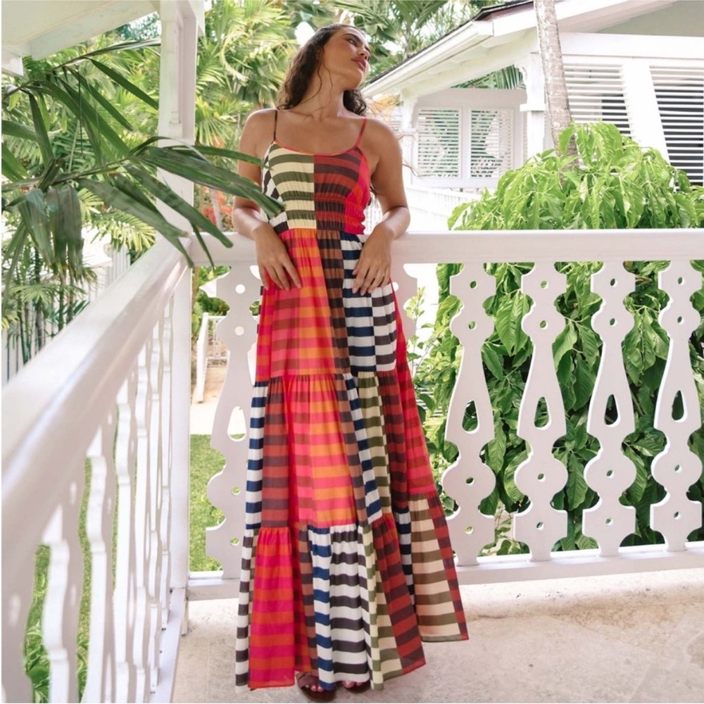 Hutch Silvana Tiered Maxi Dress Multicolor Stripe Boho Resort Vacation Size S - Picture 3 of 16